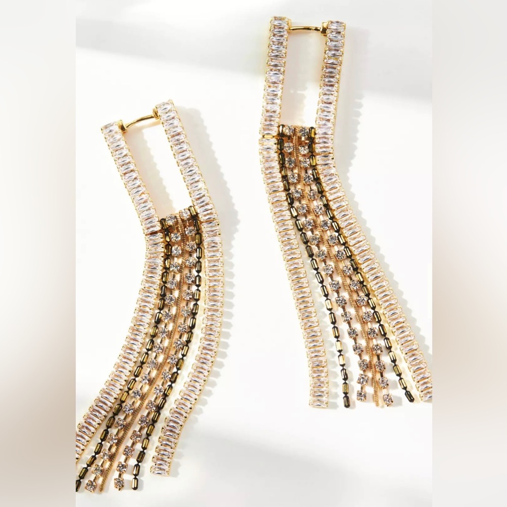 NEW ~ Anthropologie nakomal Crystal drop fringed gold plated Earrings